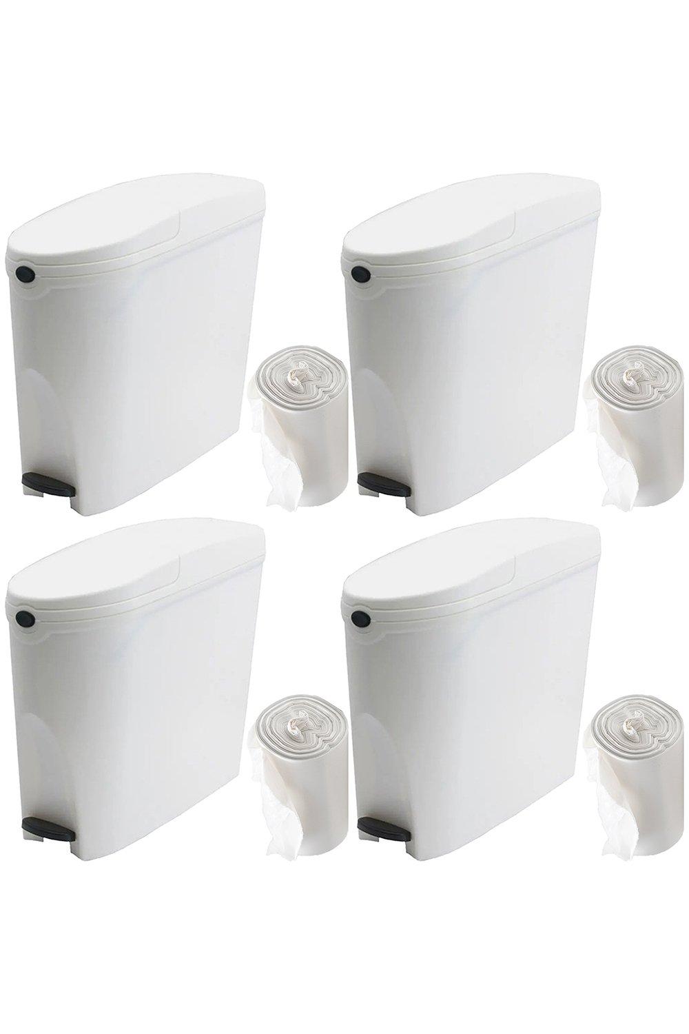 White Pedal Operated Toilet Sanitary Bin 4 x 20L Capacity & 200 Liners