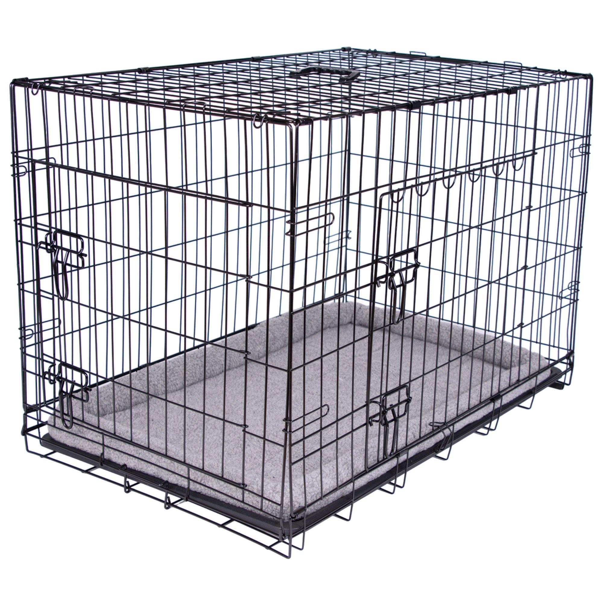 Dog Cage Pet Training Crate Metal Folding Carrier Tray & Bed - XL