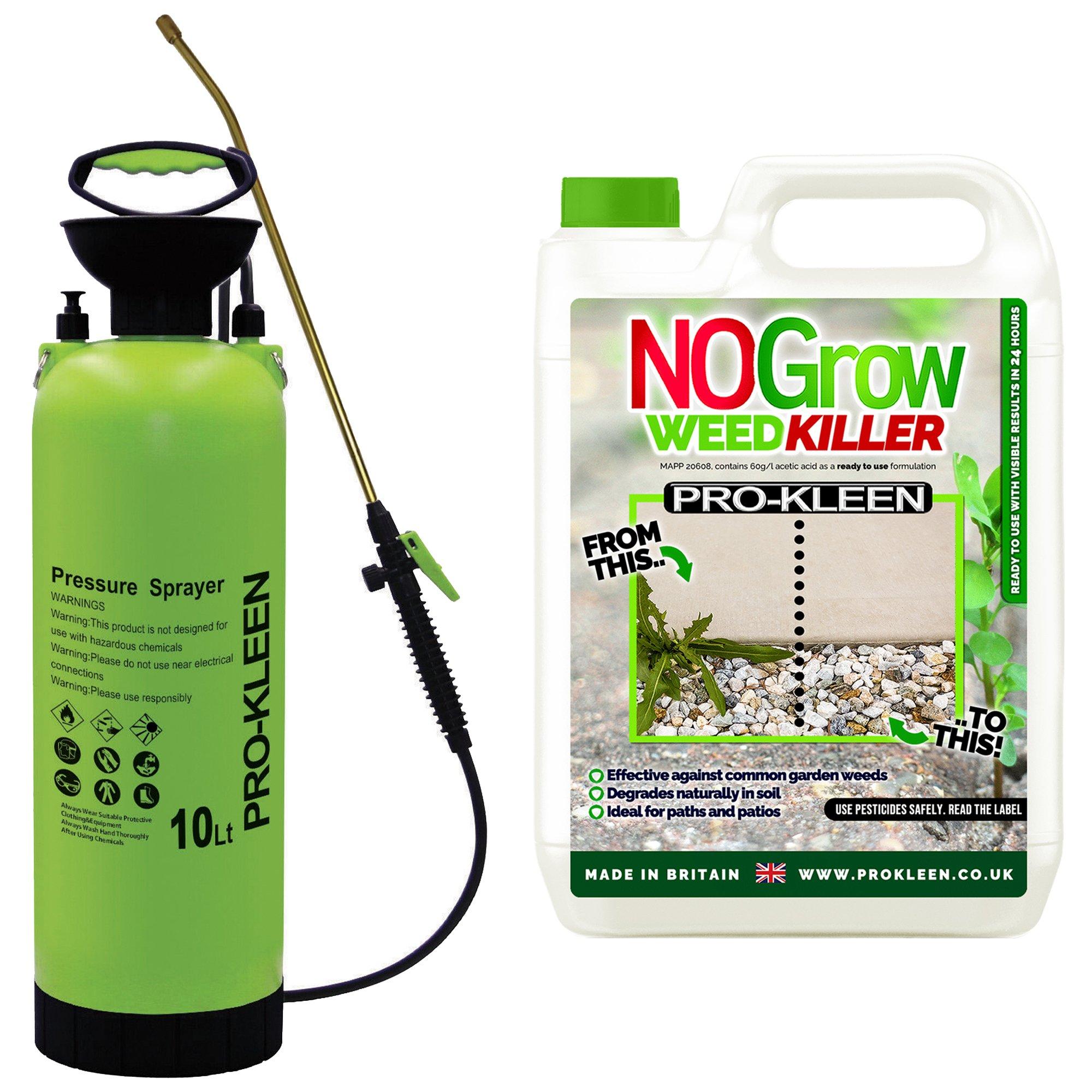 10L Pump Pressure Garden Sprayer & NOGrow Weed & Moss Killer 5L