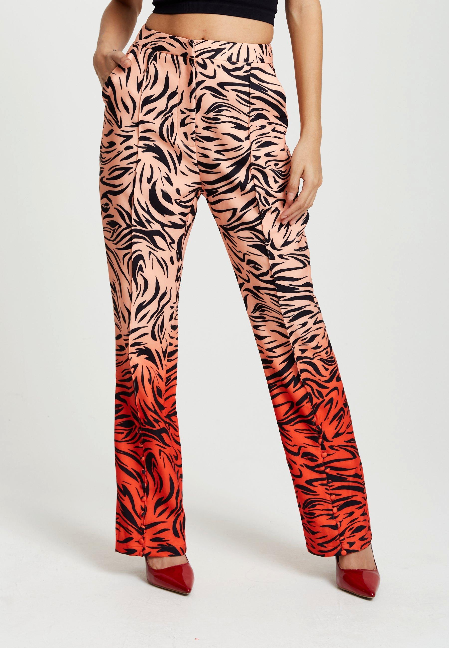 Zebra Print Suit Trousers With Slit Detail In Orange And Nude product