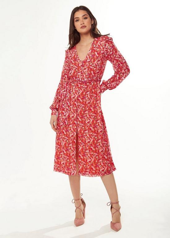 Liquorish Floral & Foil Print Midi Dress In Red 1