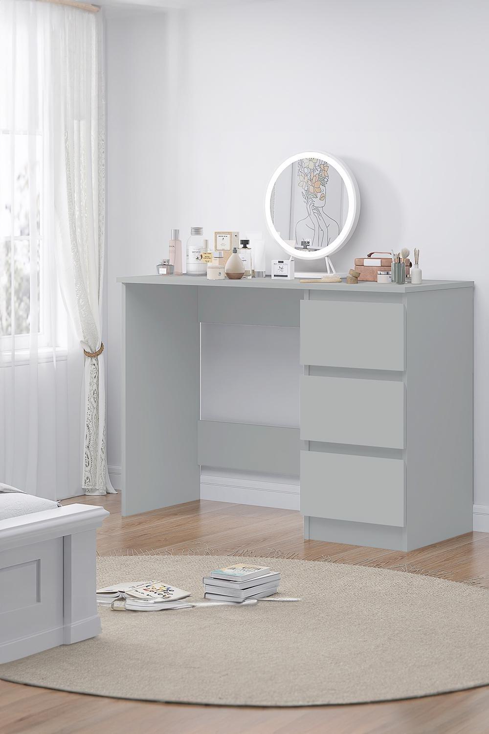 FWStyle Matt Grey Dressing Table Desk With 3 Large Drawers