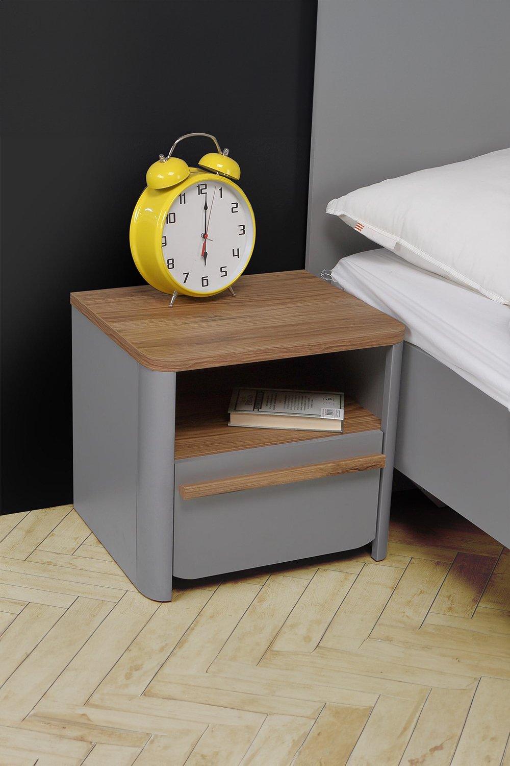 Grey Sonoma Oak 1 Drawer 1 Shelf Bedside Table Cabinet