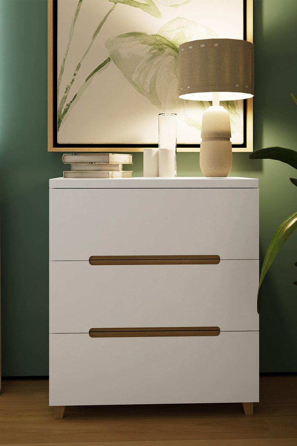 Veloce 3 Drawer White Gloss Bedside Fast Click Assembly