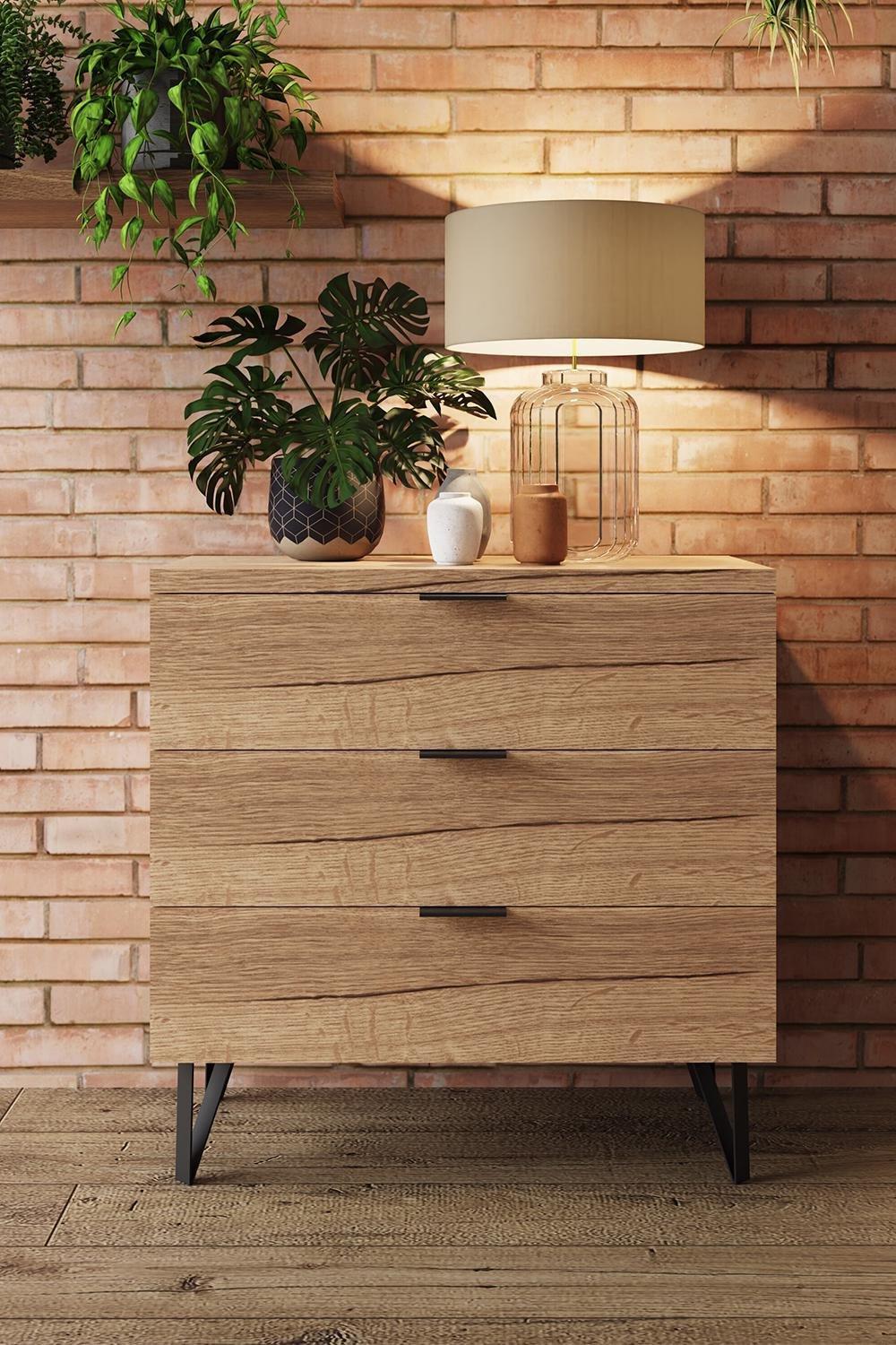 Fisso 3 Drawer Cracked Oak Bedside Chest Fast Click Assembly