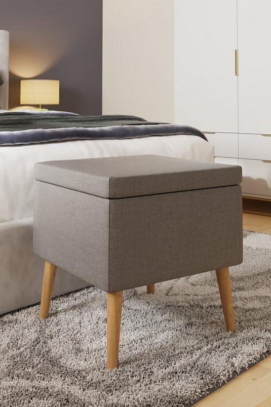 FWStyle Grey Linen Ottoman Footstool Storage Seat With Solid Wooden Legs 1