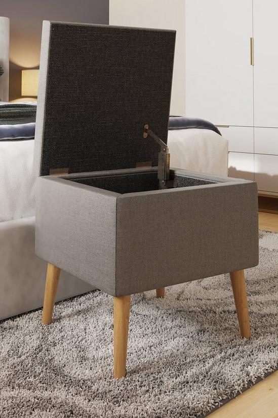 FWStyle Grey Linen Ottoman Footstool Storage Seat With Solid Wooden Legs 2