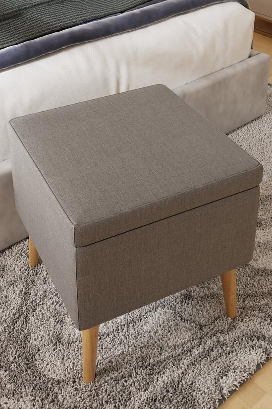 FWStyle Grey Linen Ottoman Footstool Storage Seat With Solid Wooden Legs 3