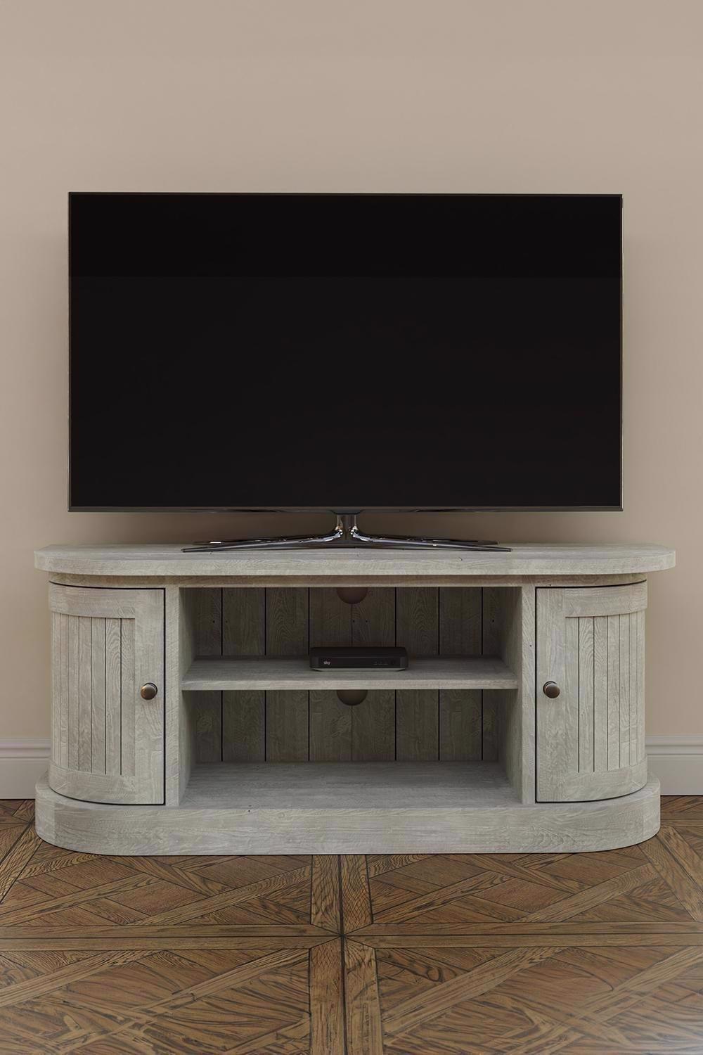Large TV Unit Solid Reclaimed Pine Limewashed