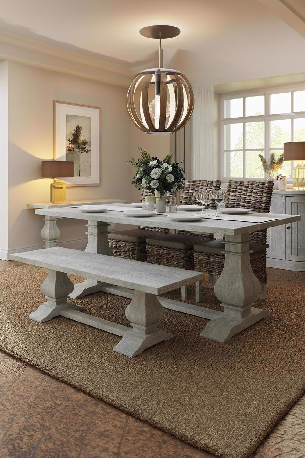 Solid Pine 2M Dining Table Reclaimed Limewashed