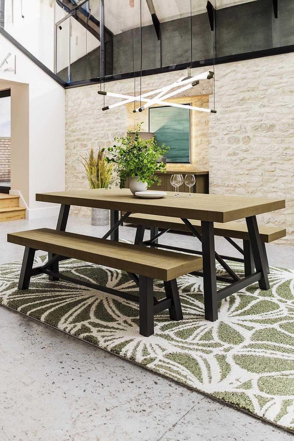 2M Fixed Top Modern Industrial Driftwood Pine Dining Table