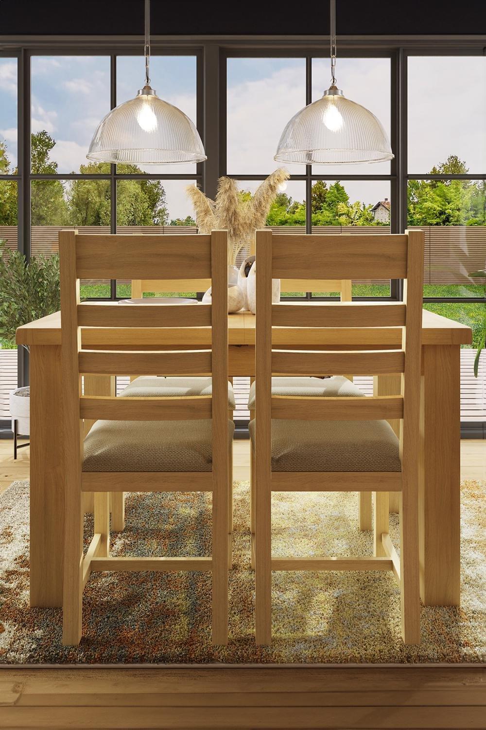 Set Of 2 Slat Back Solid Natural Oak Dining Chairs
