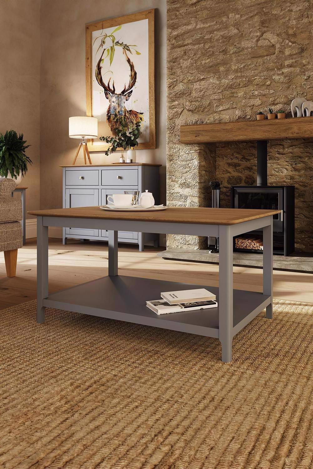 Large Dove Grey Painted Oak Storage Coffee Table