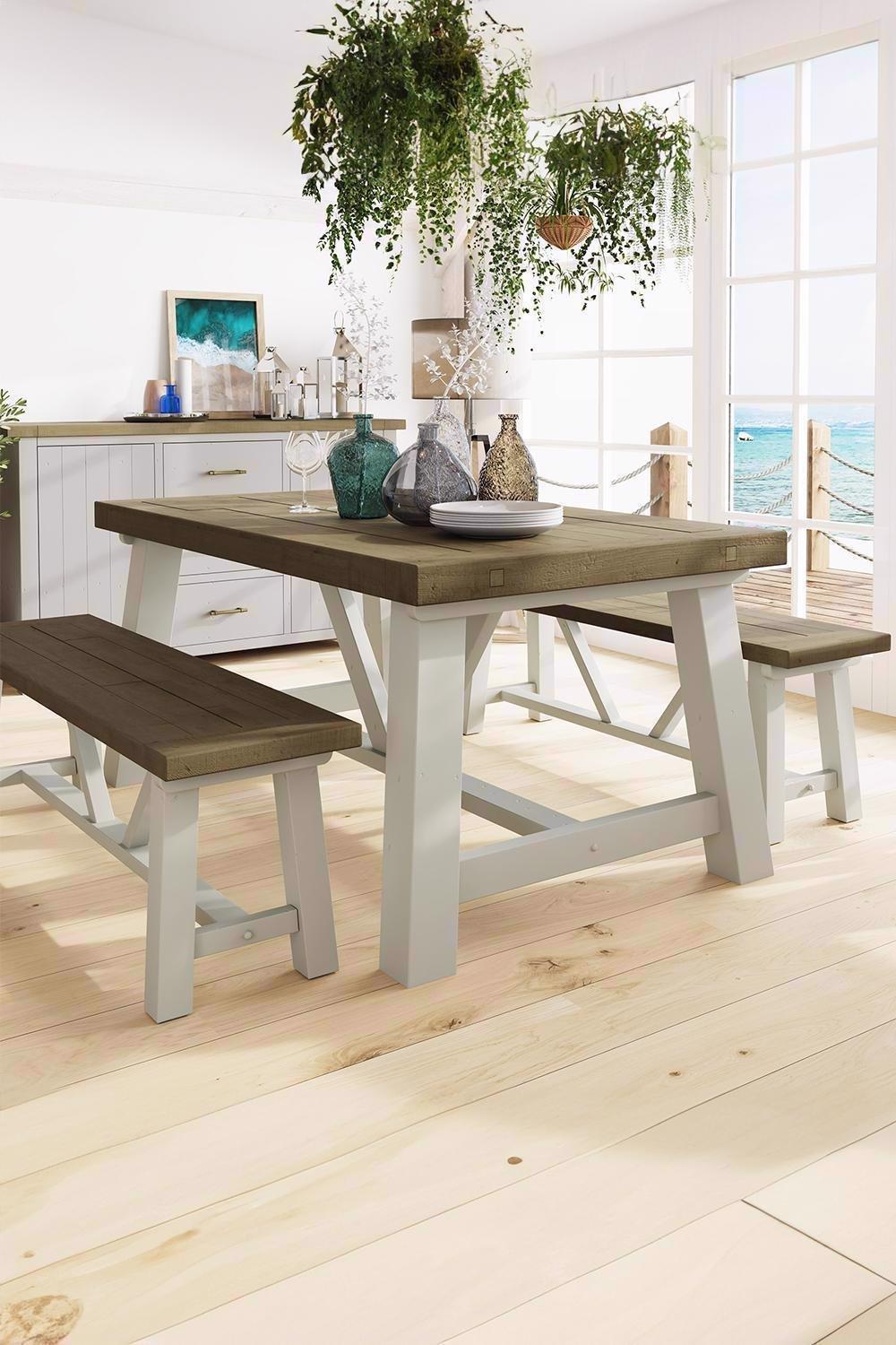 FWStyle 1.6M Solid Reclaimed Pine Truffle Dining Table Set With Extensions