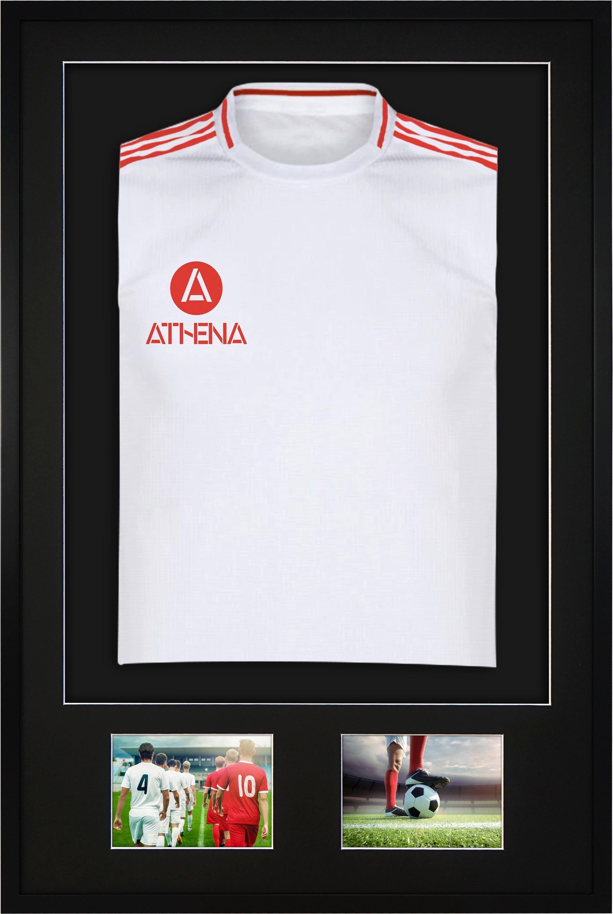 Athena 3D + Double Aperture Mounted Sports Shirt Display Frame with Black Frame and Black Mount 61 x