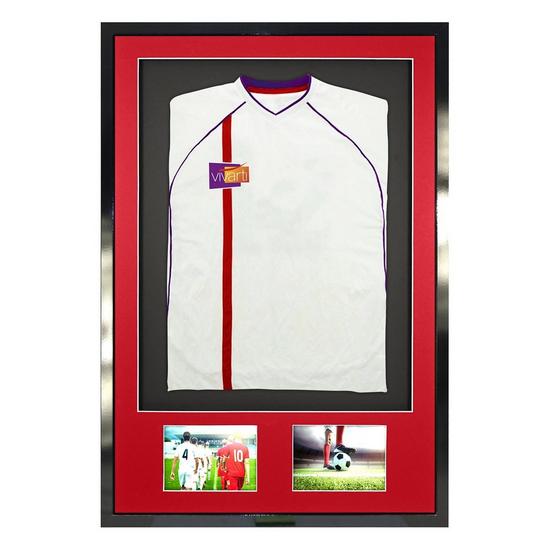 Vivarti 3D + Double Aperture Mounted Sports Shirt Display Frame with Gloss Black Frame and Red Mount 61 x 91.5cm 1