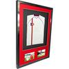 Vivarti 3D + Double Aperture Mounted Sports Shirt Display Frame with Gloss Black Frame and Red Mount 50 x 70cm thumbnail 3