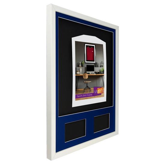 Vivarti 3D + Double Aperture Mounted Sports Shirt Display Frame with Gloss White Frame and Blue Mount 50 x 70cm 4