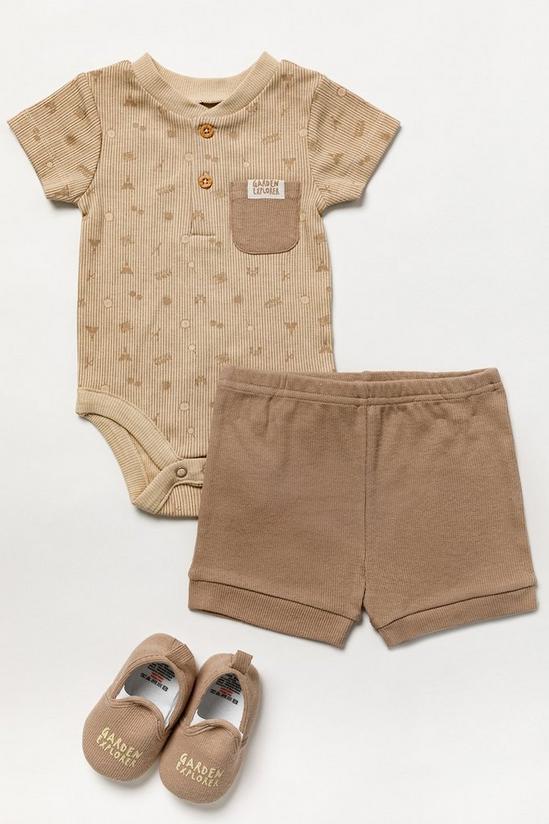 Lily and Jack Ribbed Printed Bodysuit Ribbed Shorts and Shoe Outfit Set 1