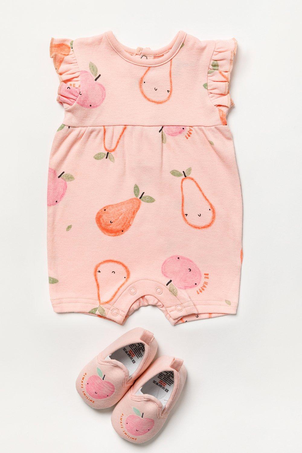 Fruit Print Romper And Shoe Outfit Set