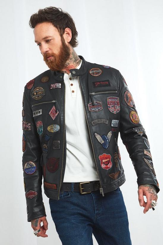 Joe Browns Patchwork Biker Badges Leather Jacket 1