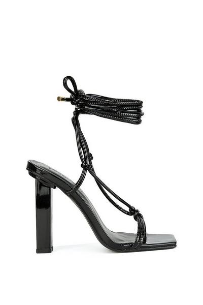 'Tanner' Strappy Sandals Square Toe Knotted Detail Lace Tie Up High Block Heels