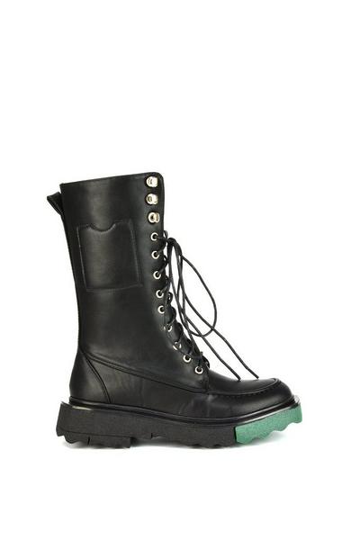 'Blakely' Flat Wedge Green Sole Biker Lace Up Ankle Boots