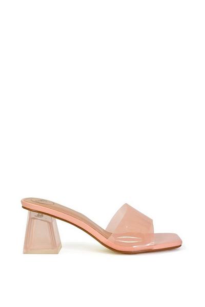 'Strawberry' Perspex Strappy Square Toe Clear Block Heel Mules