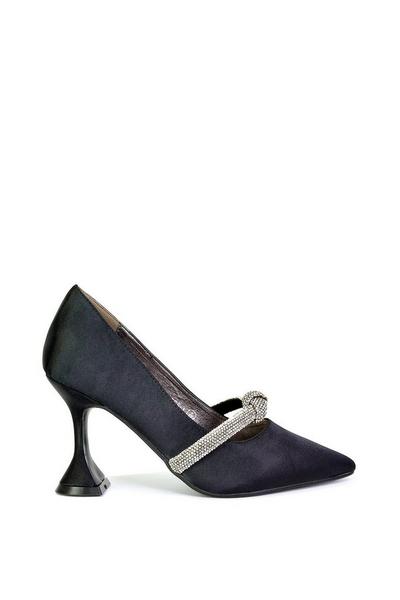 'Beau' Diamante Trim Satin Court Shoes Satin Point Toe Mid High Heel