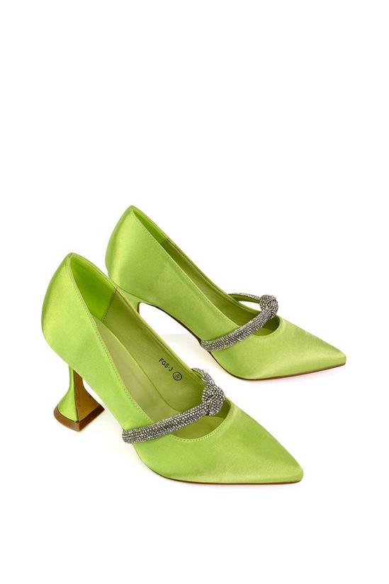 XY London 'Beau' Diamante Trim Satin Court Shoes Satin Point Toe Mid High Heel 4