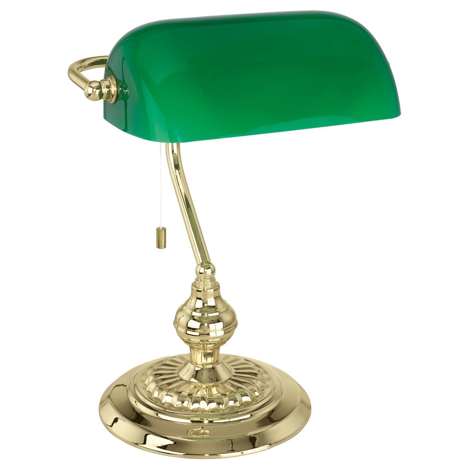 Table Lamp Colour Brass Shade Green Glass Painted Pull Switch Bulb E27 1x60W