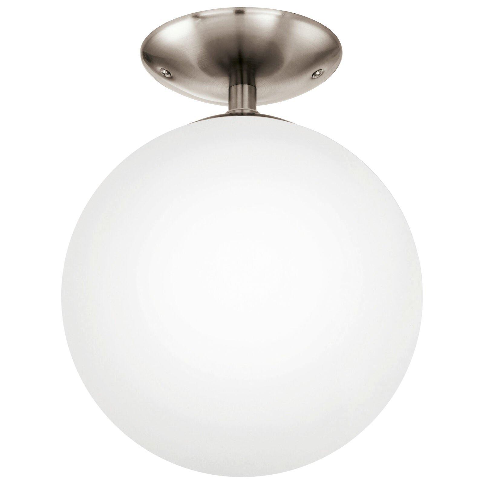 Flush Ceiling Light Satin Nickel Shade White Glass Opal Matt Bulb E27 1x60W