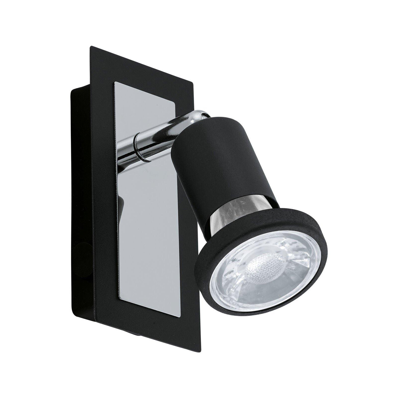 Wall Spot Light Black & Chrome Back Plate & Shade Rocker Switch Bulb GU10 1x5W