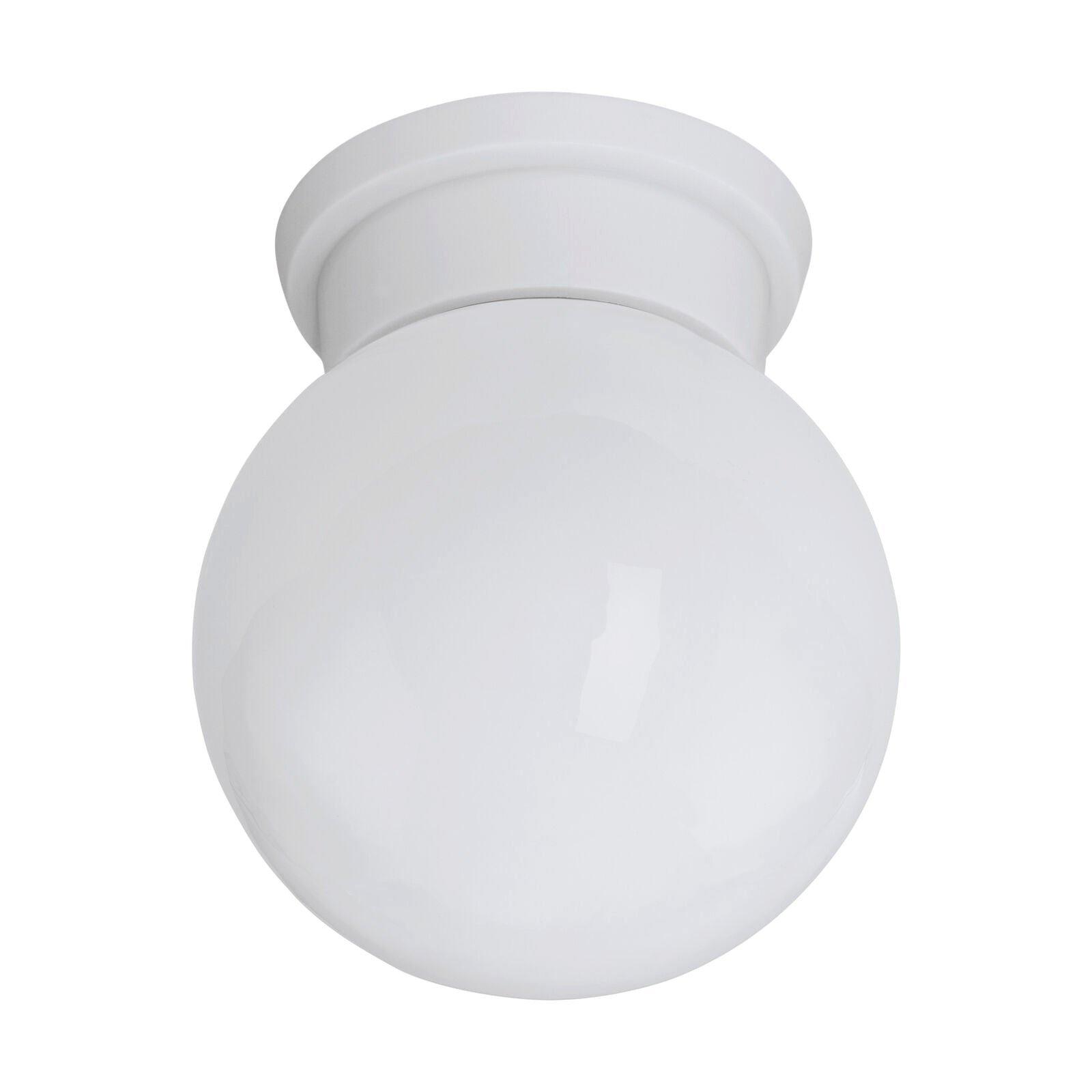 Flush Ceiling Light Round White Glass Shade & Plastic Back Plate Bulb E27 28W