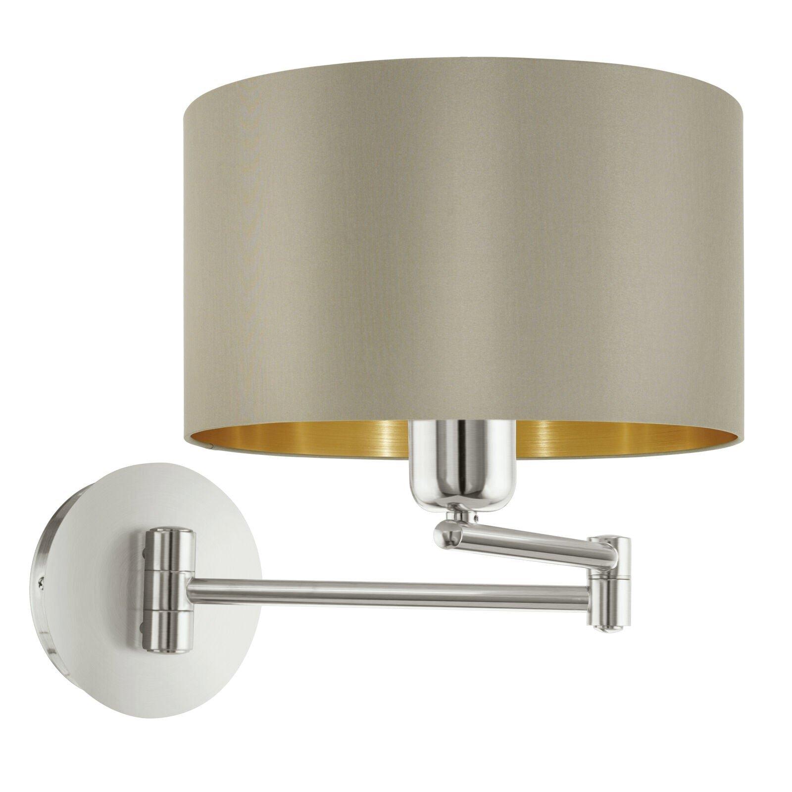 Wall Light Satin Nickel Moveable Stem Shade Taupe Gold Fabric Bulb E27 1x60W