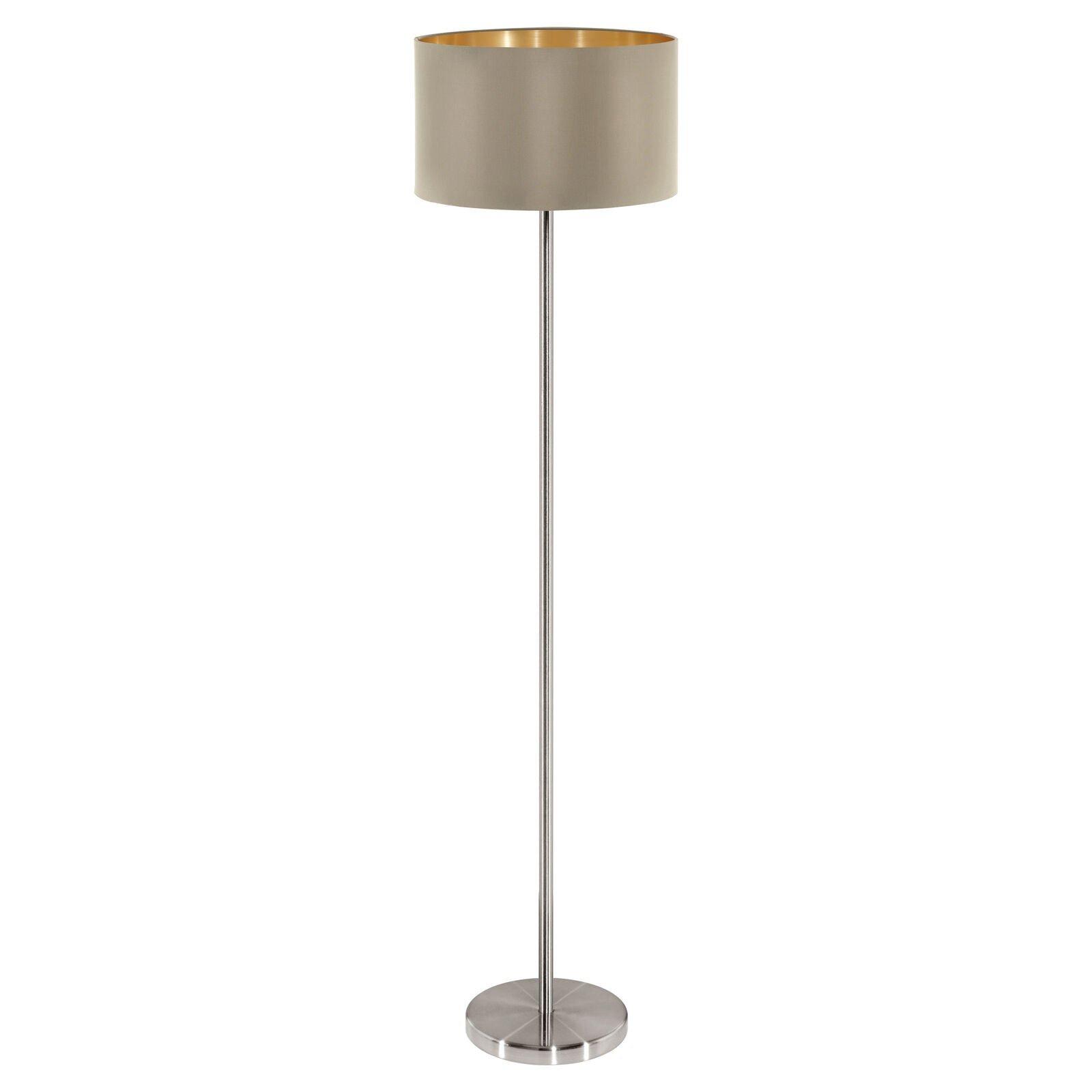 Floor Lamp Light Satin Nickel Shade Taupe Gold Fabric Pedal Switch Bulb E27