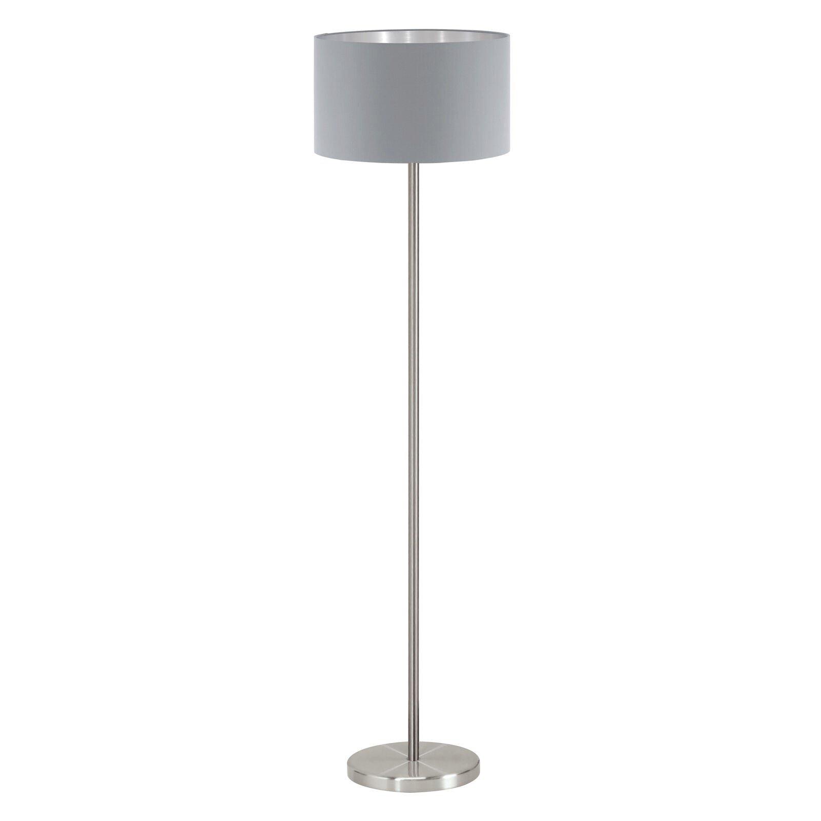 Floor Lamp Light Satin Nickel Shade Grey Silver Fabric Pedal Switch Bulb E27