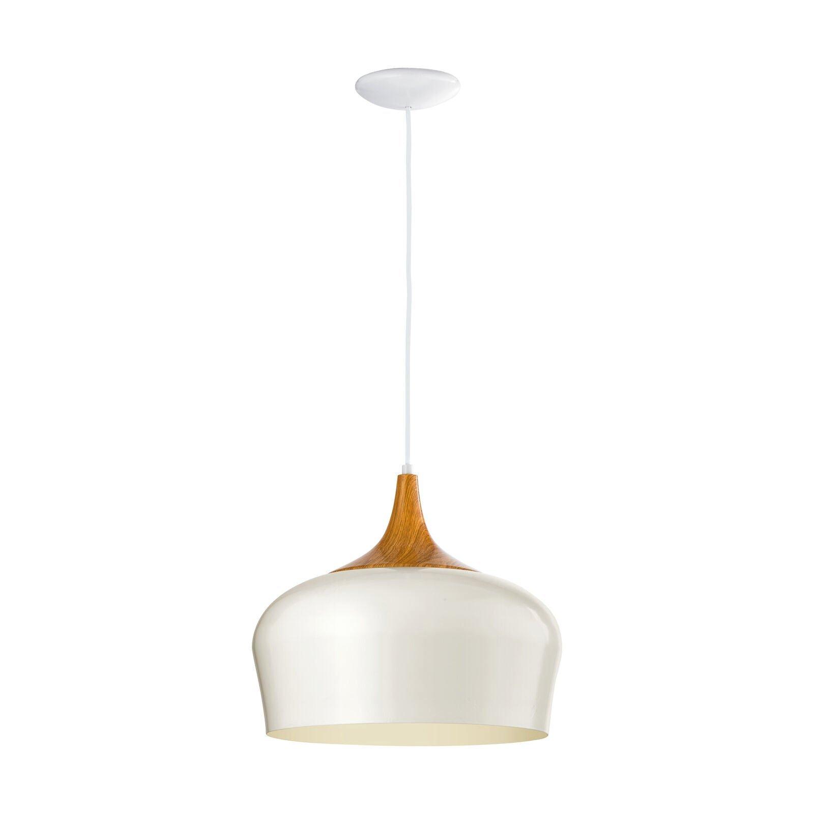 Pendant Ceiling Light Colour Cream & Oak Coloured Steel Bulb E27 1x60W