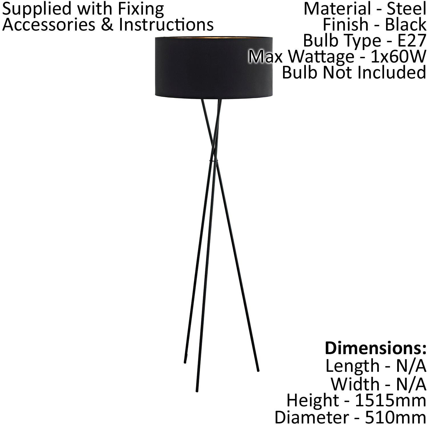 Floor Lamp Light Black Shade Black Copper Fabric Pedal Switch Bulb E27 1x60W