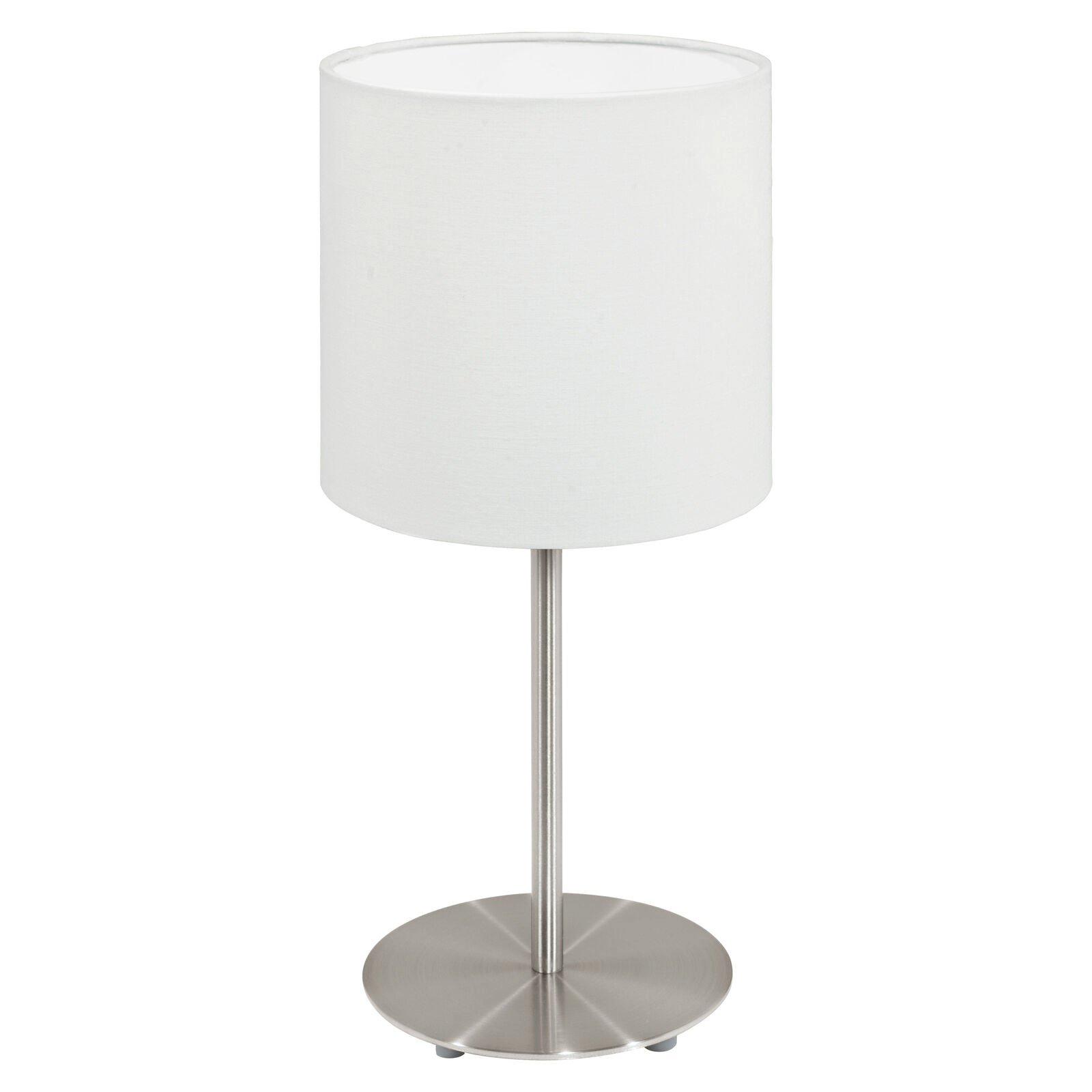 Table Desk Lamp Colour Satin Nickel Steel Shade White Fabric Bulb E14 1x40W