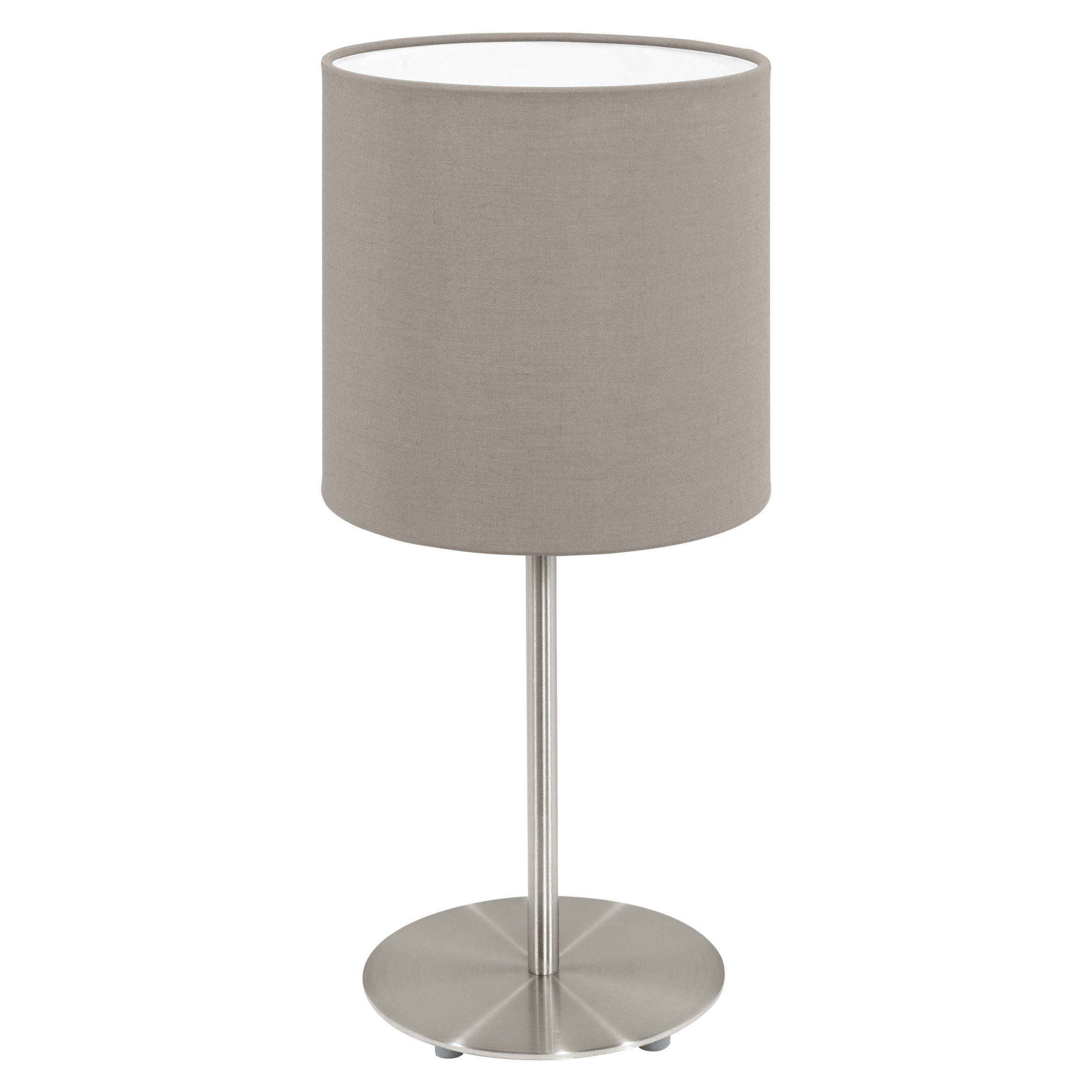 Table Desk Lamp Colour Satin Nickel Steel Shade Taupe Fabric Bulb E14 1x40W