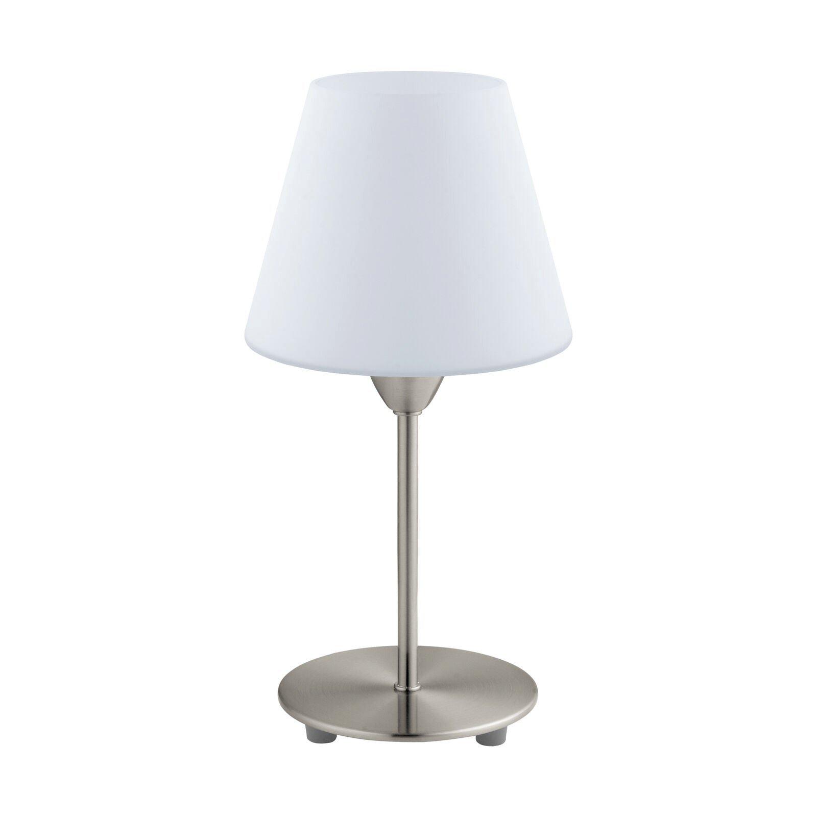 Table Lamp Colour Satin Nickel Base Shade White Glass Opal Matt Bulb E14 1x60W