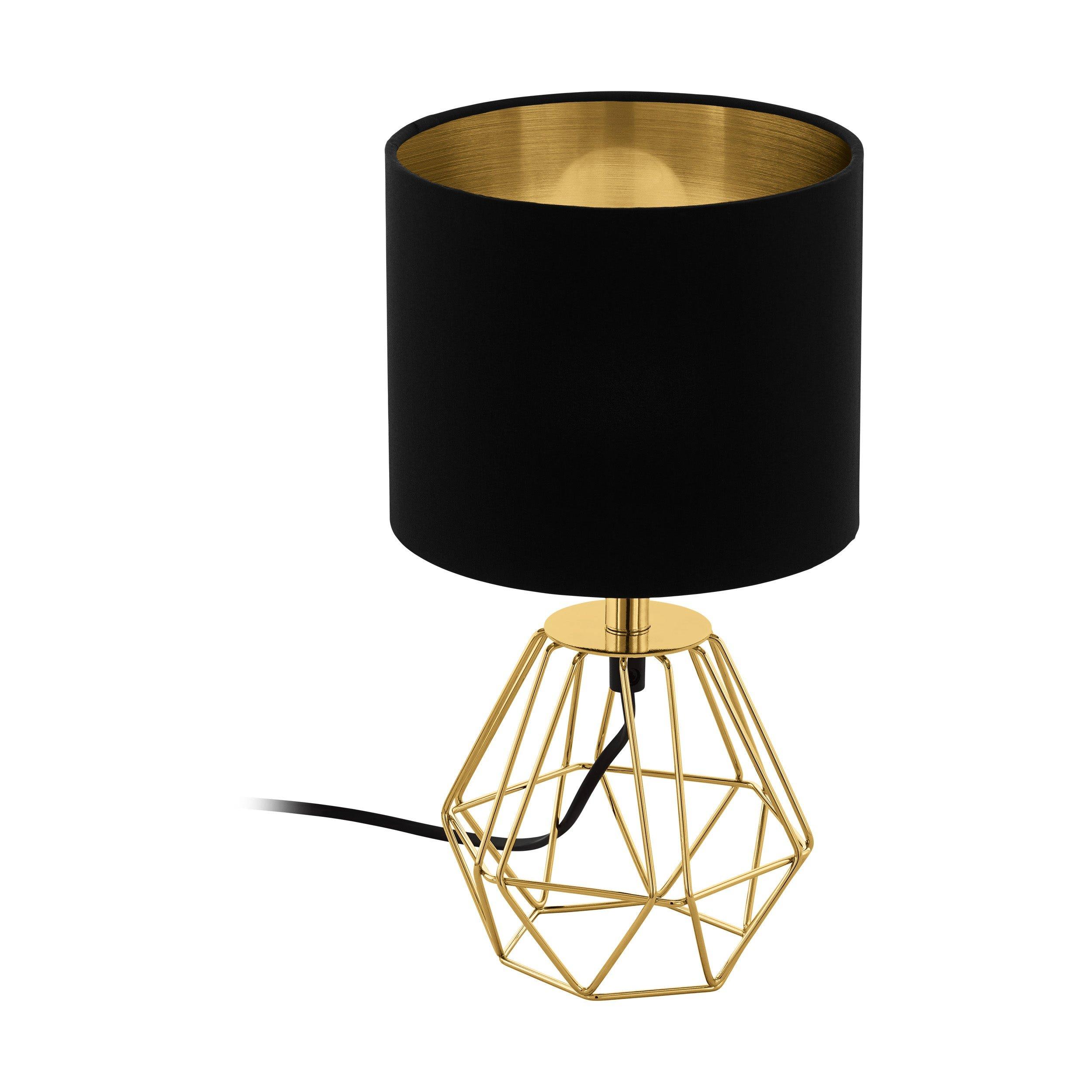 Table Lamp Colour Brass Steel Base Shade Black Gold Fabric Bulb E14 1x60W