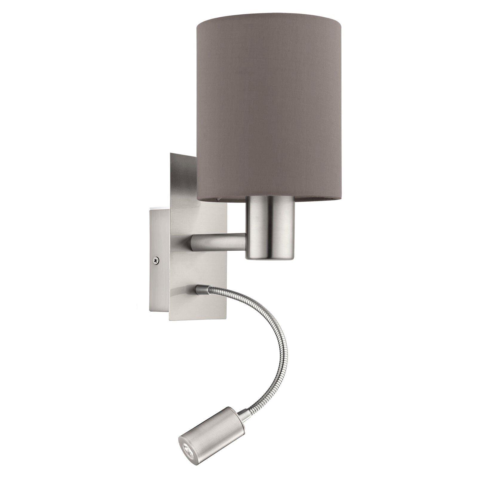 Wall Light Satin Nickel Shade Anthracite Brown Fabric Bulb E27 LED 1x40W 1x3.5W