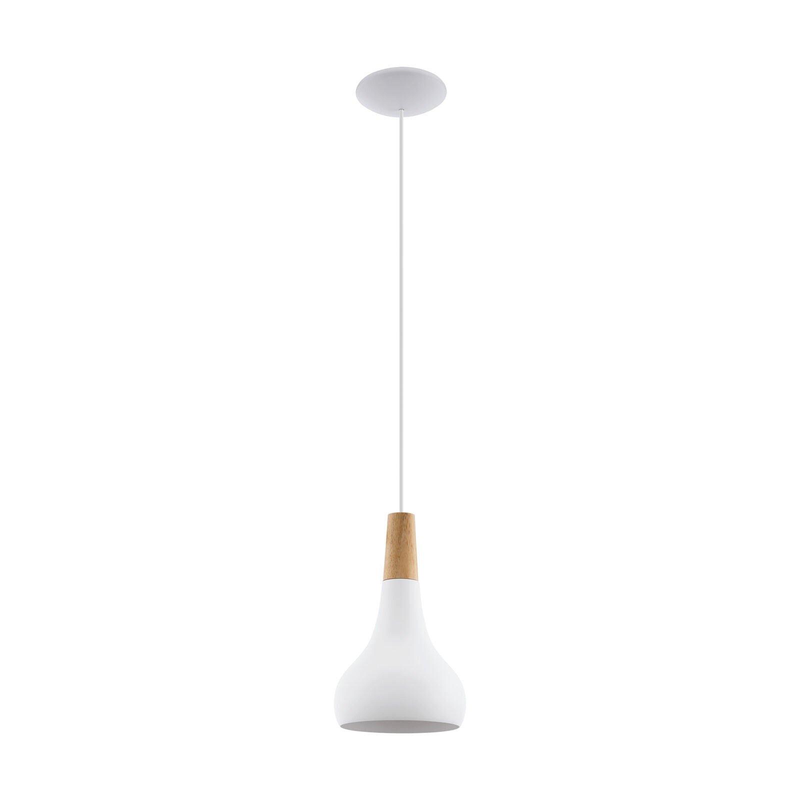 Pendant Ceiling Light Colour White Pear Shape Shade Brown Wood Bulb E27 1x60W