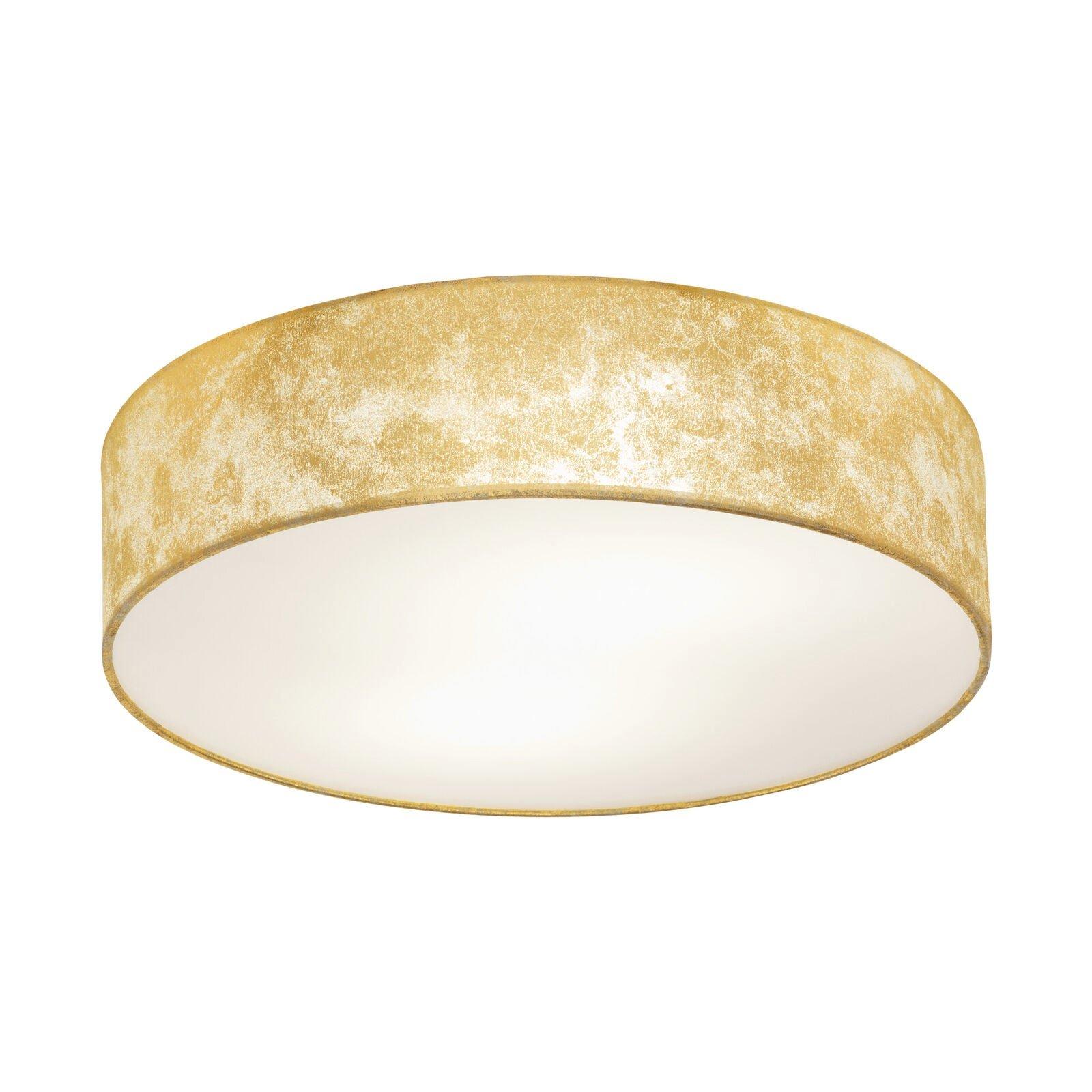 Flush Ceiling Light Colour Champagne Circular Shade Gold Fabric Bulb E27 1x60W