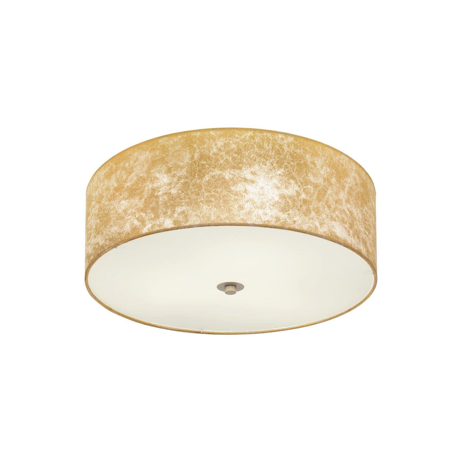 Flush Ceiling Light Colour Champagne Circular Shade Gold Fabric Bulb E27 3x60W