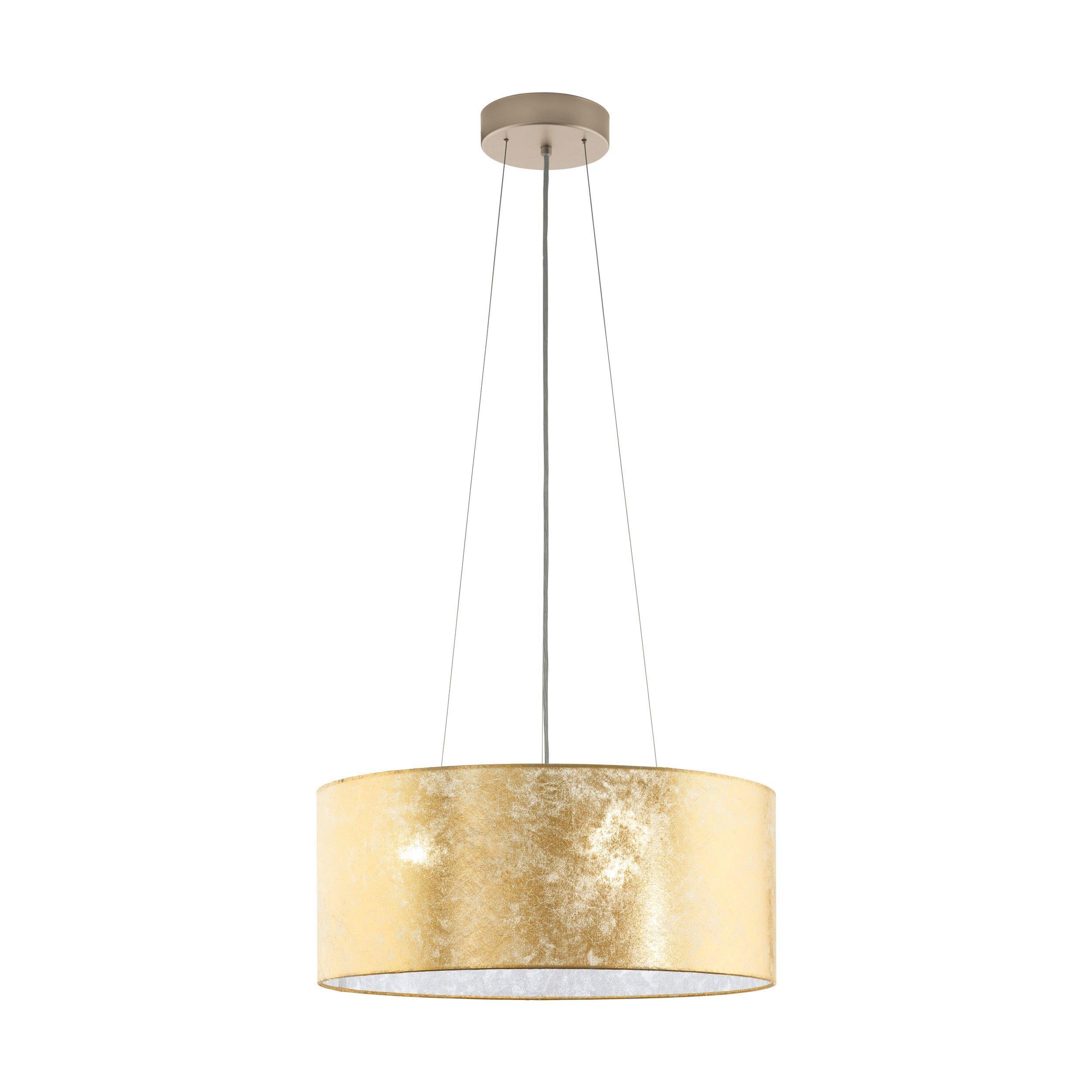 Pendant Ceiling Light Colour Champagne Shade Gold Fabric Bulb E27 3x60W
