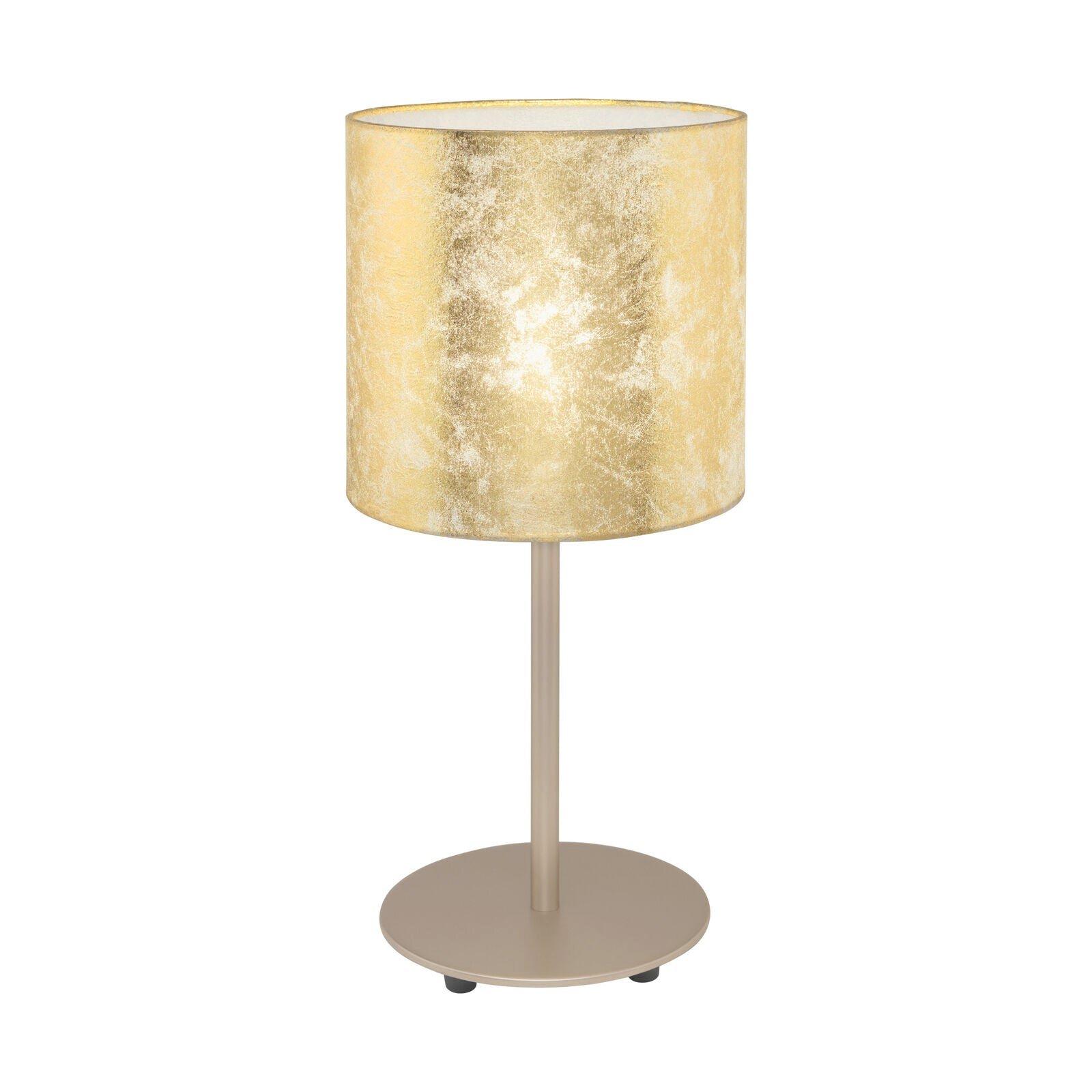 Table Lamp Champagne Slim Stem Round Base Shade Gold Fabric Bulb E27 1x60W