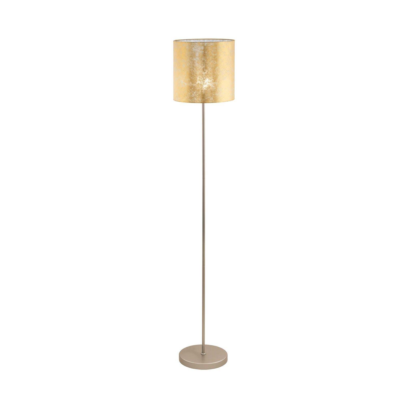 Floor Lamp Light Champagne Base Slim Stem Shade Gold Fabric Bulb E27 1x60W